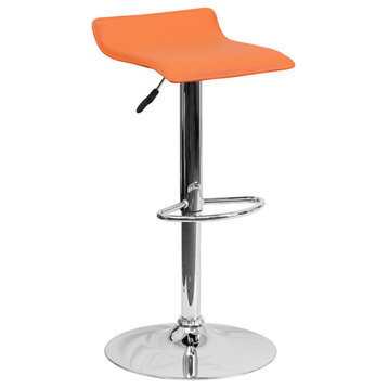 Contemporary Adjustable Height Barstool With Chrome Base, Orange