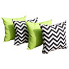 Sundeck Lime Green And Chevron Black And White Outdoor Throw Pillow, Set of 4