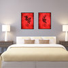 Tiger Chinese Zodiac Red Print on Canvas with Picture Frame, 13"x17"