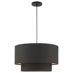 Livex Lighting - Black Mid Century Modern, Bohemian, Versatile, Retro, Scandinavian Pendant - The Sentosa collection has a modern and retro appeal. The hand-crafted black fabric hardback shade is set off by the silky orange fabric on the inside creating an intriguing effect. The three-light double drum shade adds character to this handsomely styled pendant.  Perfect fit for the living room, dining room, kitchen and bedroom. This sleek design is shown in a black finish.