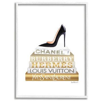 Black Heels Gold White Bookstack Glam Fashion Design, 11 x 14