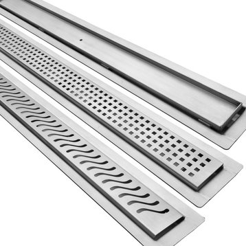 58" Grate 60" Rough Opening Classic Curbless Linear Drain, GRATE & FLANGE