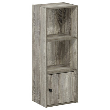 Furinno Luder 3-Tier Shelf Bookcase With 1 Door Storage Cabinet French Oak