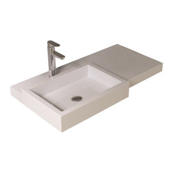 ADM Bathroom Design - ADM Rectangular Wall Mounted Sink, White, 35" - Bathroom Sinks