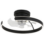 Oaks Aura - Oaks Aura 20"  Flush Mount Ceiling Fan with Lights and Remote/APP Control, Black - This ceiling fan product has a charming half-moon shape that adds a unique charm to your space. Its unique shape design makes it a bright landscape in the room, which not only provides comfortable fan function, but also adds a romantic atmosphere to the indoor environment. It is equipped with a 6-speed wind speed adjustment function, allowing you to choose the right wind speed according to your needs. In addition, the product also provides three different color temperature options, allowing you to adjust the color of the light according to your environment and mood. The convenient and practical dual control design of remote control and APP allows you to easily control the various functions of the ceiling fan at anytime and anywhere, bringing a more convenient use experience. Whether you are relaxing at home or studying in the office, this ceiling fan can bring you comfortable light and fan effect, so that you can enjoy a more comfortable living and working environment.
