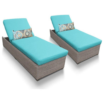TK Classics Oasis Wicker Patio Chaise Lounge 2 Pc Set with Aruba Blue Cushions
