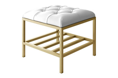 Ryan Modern Bench With Gold Metal Frame and White Fabric Seat, 24"x18"