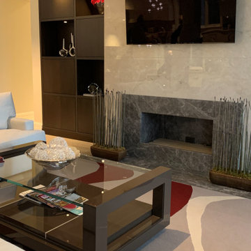 Marble Fireplace and Glass-Metal Cocktail Table in Great Room