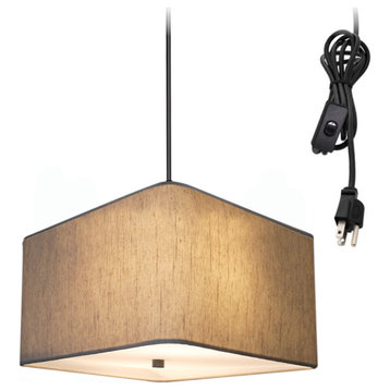 2 Light Swag Plug-In Pendant 12"w Rounded Corner Square Oatmeal Drum Shade with