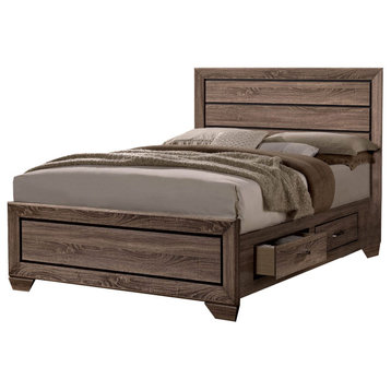 Benzara BM205522 Wooden Queen Size Bed with 4 Spacious Side Rail Drawers, Brown
