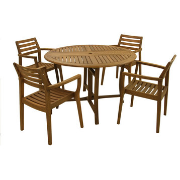 Outdoor Interiors 5-Piece 48" Round Eucalyptus Folding Dining Set