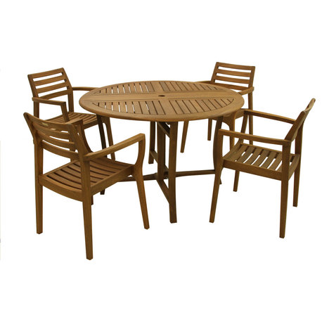 Outdoor Interiors 5-Piece 48" Round Eucalyptus Folding Dining Set