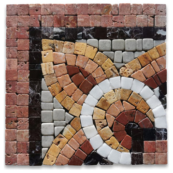 Moonstone Champagne 5.3x5.3 Marble Mosaic Border Corner Tile Tumbled, 1 piece