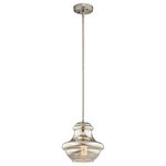 Kichler - Mini Pendant 1-Light, Brushed Nickel - The design of this 1 light mini pendant from Everly collection is based on decorative blown glass containers. It features mercury glass and is made memorable with the use of vintage squirrel cage filament lamps. Contemporary or traditional, this pendant can be used singularly or in multiples to elevate every room.