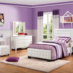 SPARKLE 4 PIECES TRENDY WHITE PU LEATHER GIRLS TWIN BEDROOM SET TUFTED - Kids Bedroom Furniture Sets
