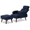 Weber Contemporary Velvet Fabric 2PC Recliner Chair & Ottoman Set, Navy Blue/Wal