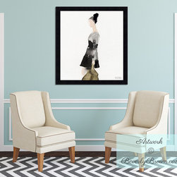 Woman in Black and Gray Dress - Custom Framed Fashion Art by Beverly Brown - Artwork