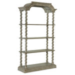 Hooker Furniture - Alfresco Lettore Etagere - With the striking look of a treasured heirloom and an inviting casual Oyster finish that appears lovingly aged, the Alfresco Lettore Etagere is worth building your room around. Rope twist posts and an arched cornice top offer architectural pedigree. Three fixed shelves.