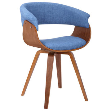 Summer Dining Room Chair, Fabric and Wood, Blue & Walnut