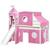 JACKPOT Solid Wood Prince & Princess Low Loft Twin Bed in White/Pink