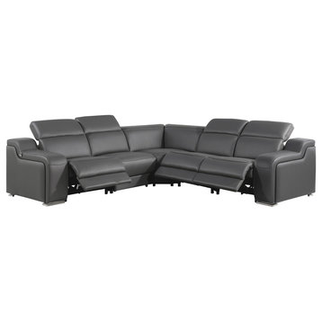 Marco-5-Piece, 3-Power Reclining Italian Leather Sectional, Dark Gray