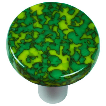 Art Glass Round Granite Knob, Alum Post, Granite, Sunflower Yellow & Jade Green