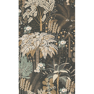 Tropical Trees Metallic Wallpaper, Black, Double Roll