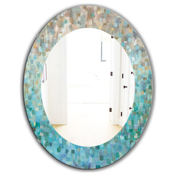 Designart Blocked Abstract Traditional Frameless Oval Or Round Wall Mirror, 24x3