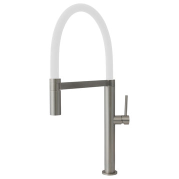 Stylish Stainless Steel Single Handle Pull Out Dual Mode Kitchen Faucet, White