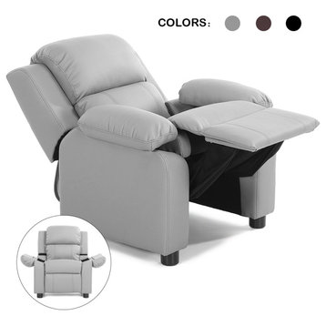 Costway Gray Deluxe Padded Kids Sofa Armchair Recliner Headrest Storage Arms