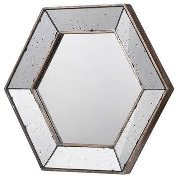 18" Hexagon Wall Mounted Vintage Style Glass Frame Accent Mirror