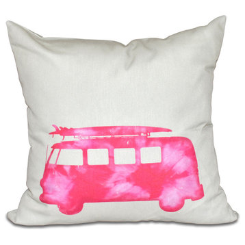 Beachdrive, Geometric Print Outdoor Pillow, Pink, 18"x18"