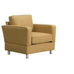 Small Space Seating - Raleigh Quick Assembly 'Chair and a Half' With Bonner Legs, Oat - Small Space Seating's standard size sofas and chairs are designed to fit through openings 12" or greater.  Perfect for older homes, apartments, lofts, lodges, playrooms, tiny homes, RV's or any place with narrow doors, hallways, tight stairs, and elevators. Our frames come with a lifetime guarantee and are constructed using kiln dried hardwoods.  Every frame is doweled, corner blocked, screwed, glued, stapled and features heavy-duty 8.5-gauge sinuous steel springs reinforced with horizontal tie rods.  All seating features plush 2.5 density HR spring down cushions with a lifetime guarantee.  High Performance, stain resistant fabrics with a 100,000 double rub rating come standard with our sofa and chairs.  This is American Made seating for small, tight and narrow spaces designed to last a lifetime.