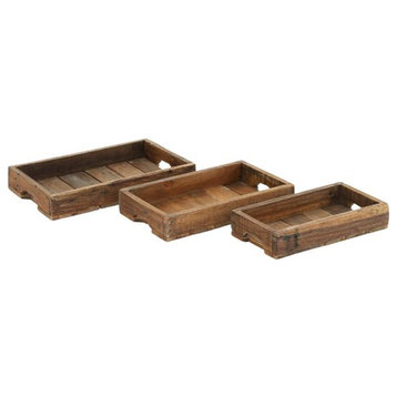 Rustic Brown Wood Tray Set 45263