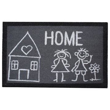 Natural Geo Island Loving Family Home Gray/White Coir Doormat, 20"x31"