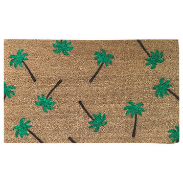 Hand Painted "Palm Tree" Doormat, Green/Brown