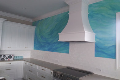 abstract coastal kitchen mural