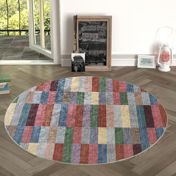 Chiara Rose Home and Kitchen Rubber Back Non-Skid/Slip Area Rug, 4'7" Round