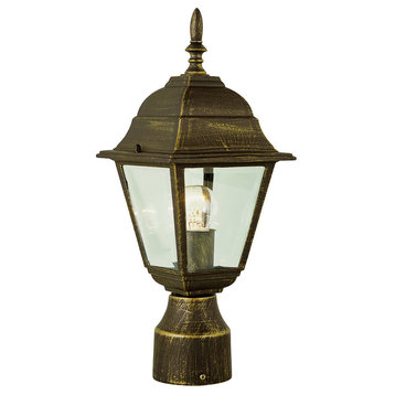 Argyle 1 Light Postmount Lantern, Black Gold with Clear