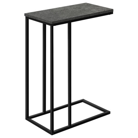 Accent Table 25"H, Gray Stone-Look, Black Metal