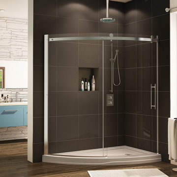 Shower and tub enclosures with matching acrylic bases