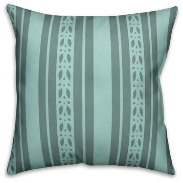 Blue Folk Stripes Outdoor Throw Pillow, 16"x16"