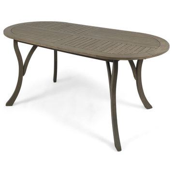 GDF Studio Baia Outdoor Acacia Wood 70" Oval Dining Table, Gray