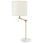 Hudson Valley Lighting - Essex 1-Light Table Lamp by Mark D. Sikes, Aged Brass - Transformative in nature, Essex is designed with function at its core. Anchored by a chic marble base, the lamp acts like a swing-arm style, articulating to move where needed. Available as a table lamp or floor lamp in two finishes.