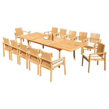 13-Piece Outdoor Teak Dining Set: 117" Rectangle Table, 12 Clip Stacking Chairs