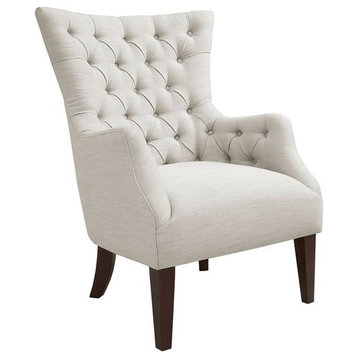 Hannah Armed Button Tufted Wing Chair, Ivory