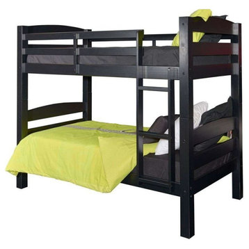 Linon Levi Twin over Full Wood Bunk Bed with Built in Ladder in Black
