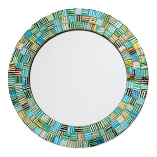 Aqua Trellis Glass Mosaic Mirror - Beach Style - Wall Mirrors - by