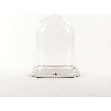 Glass Terrarium With Ceramic Base, Distressed Crackle White