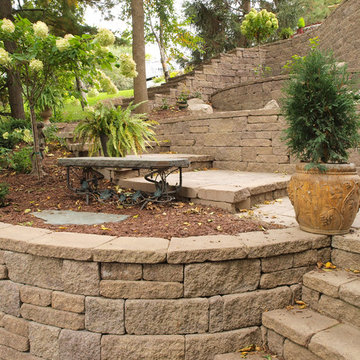 Concrete Block Raised Patio with Allan Block Retaining Walls